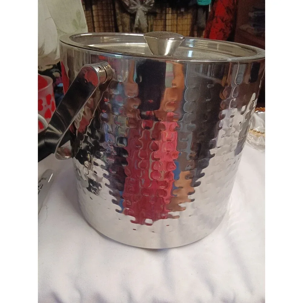 Hammered Stainless Steel Ice Bucket with Lid - 25% Off 5+ Items
